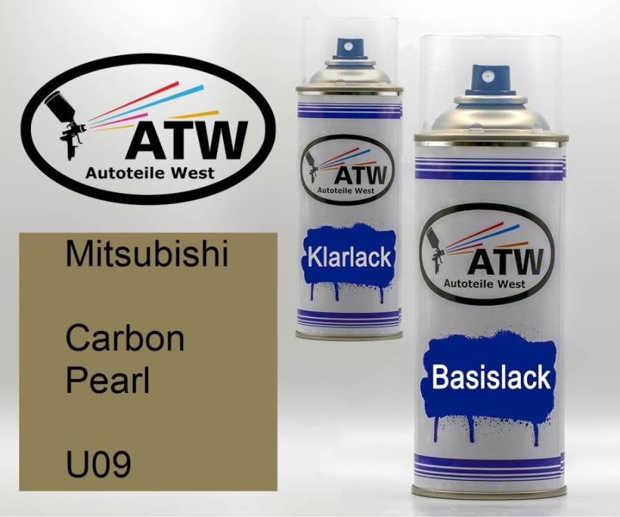 Mitsubishi, Carbon Pearl, U09: 400ml Sprühdose + 400ml Klarlack - Set, von ATW Autoteile West.